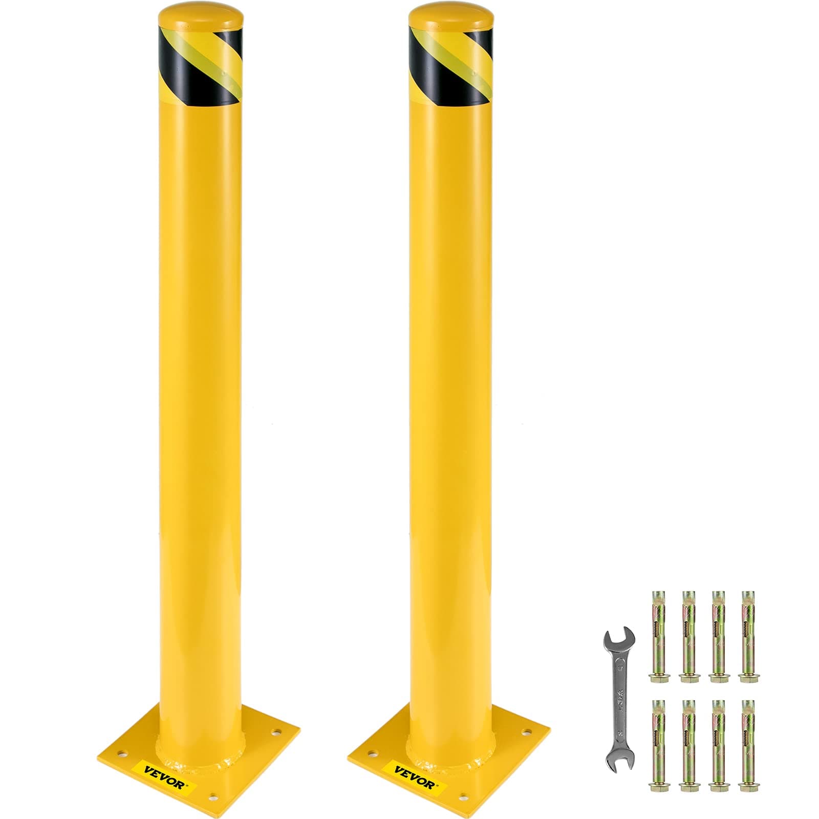 VEVOR Safety Bollard, 48 Inch Height Bollard Post, 4.5 Inch Diameter Steel Pipe Safety Bollard Post, Yellow Steel Bollard, Steel Safety Bollard with 8 Anchor Bolts, Perfect for Traffic-Sensitive Area