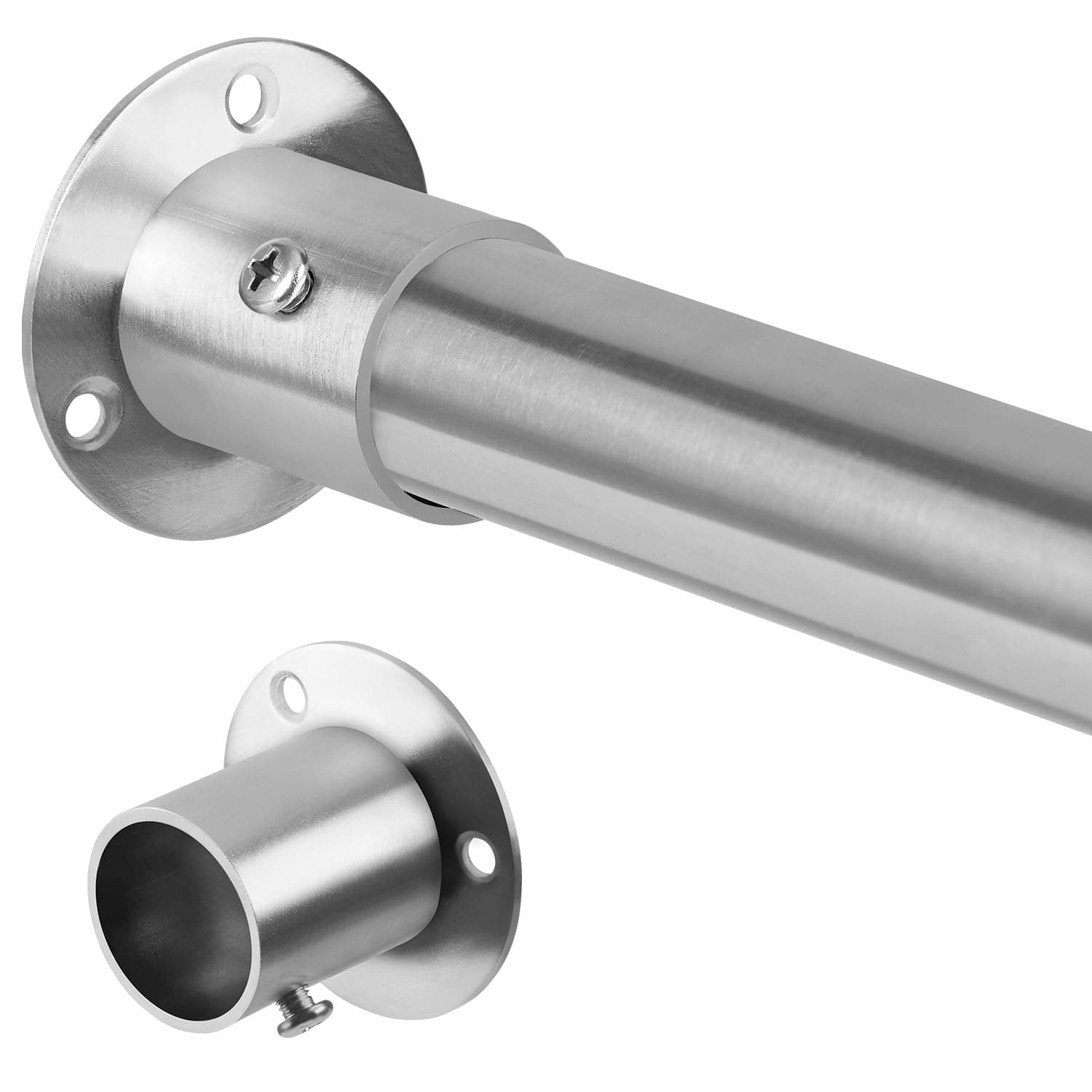 Silver Wardrobe Pole, 74-193cm Wardrobe Rail Extendable With Screws and Sockets, 25MM Stainless Steel Clothes Rail for Wardrobe and Bedroom