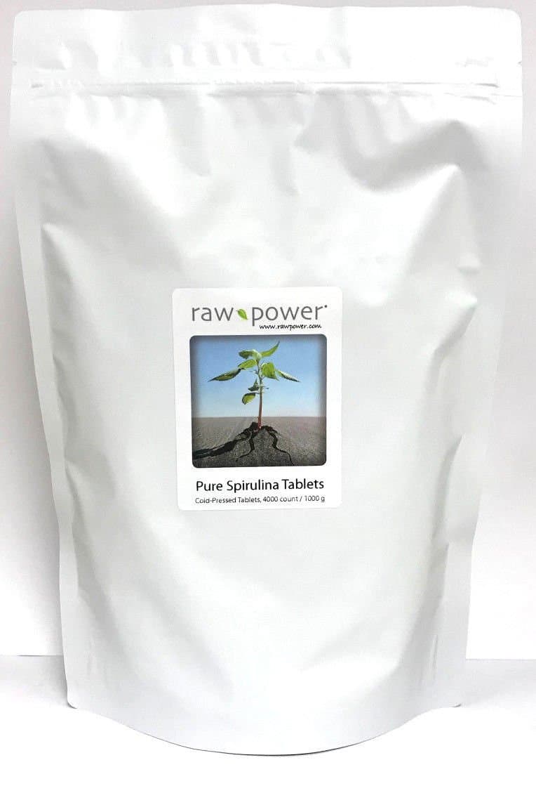 Raw Power Spirulina Cold-Pressed Tablets Bulk Kilo Bag 4000 Count 250mg Tablets 1000g Total Organics