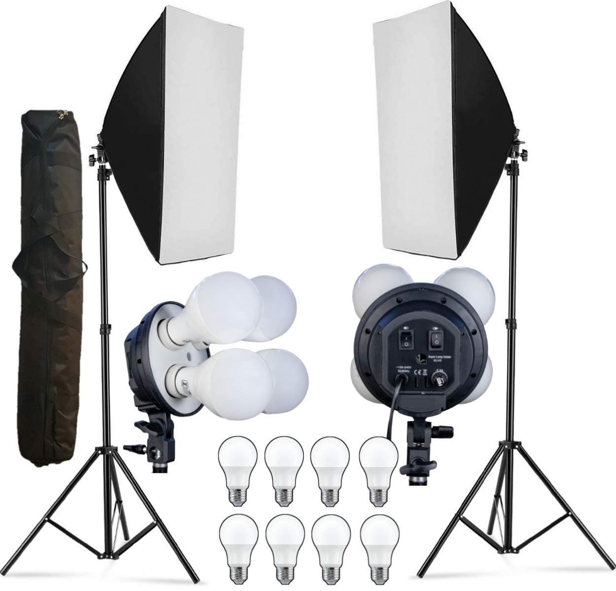 Hiffin Photography Lighting 4 Lamp Softbox Kit with E27 Base Holder Soft Box Camera Accessories for YouTube Videos Shooting (50x70 cm), Black