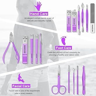 Leipple Manicure Set Professional Nail Clippers Pedicure Kit 16pcs Stainless Steel Nail Care Tool Grooming Kit with Luxury Travel Leather Case Thick Nails for Men Women Gift (Violet)
