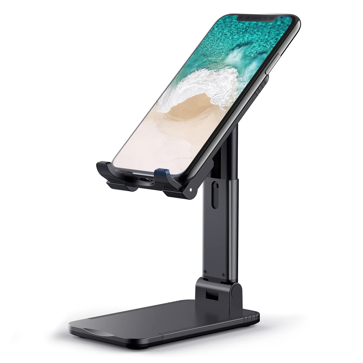 Foldable Cell Phone Stand, Angle & Height Adjustable Desk Phone Holder with Stable Anti-Slip Design Compatible with iPhone 13 Mini/13 Pro Max/12/12 Pro/Smartphones/Kindle(Black)