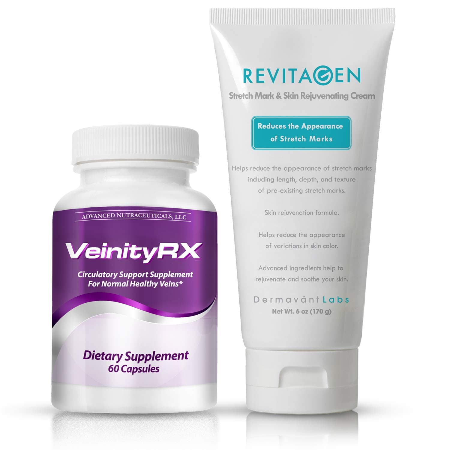 Bundle with VeinityRX - Stretch Mark Removal Cream + Varicose Vein Supplement - Prevent and Fade Stretch Marks - Reduce the Appearance of Spider and Varicose Veins (2 Items)