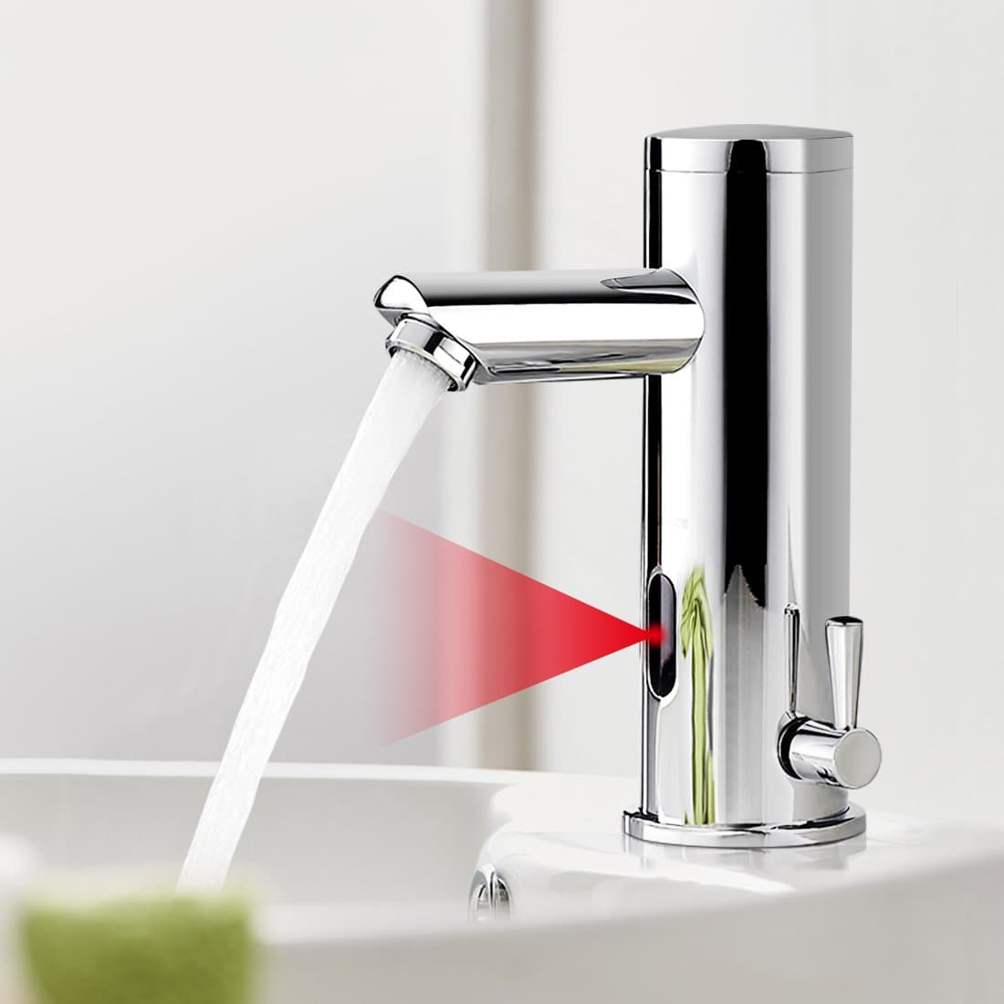 BONADE Deck Mount Solid Brass Auto Sensor Bathroom Sink Faucet with Automatic Sensor Chrome Bath Tub Faucet Unique Designer Vanity Tub Faucets