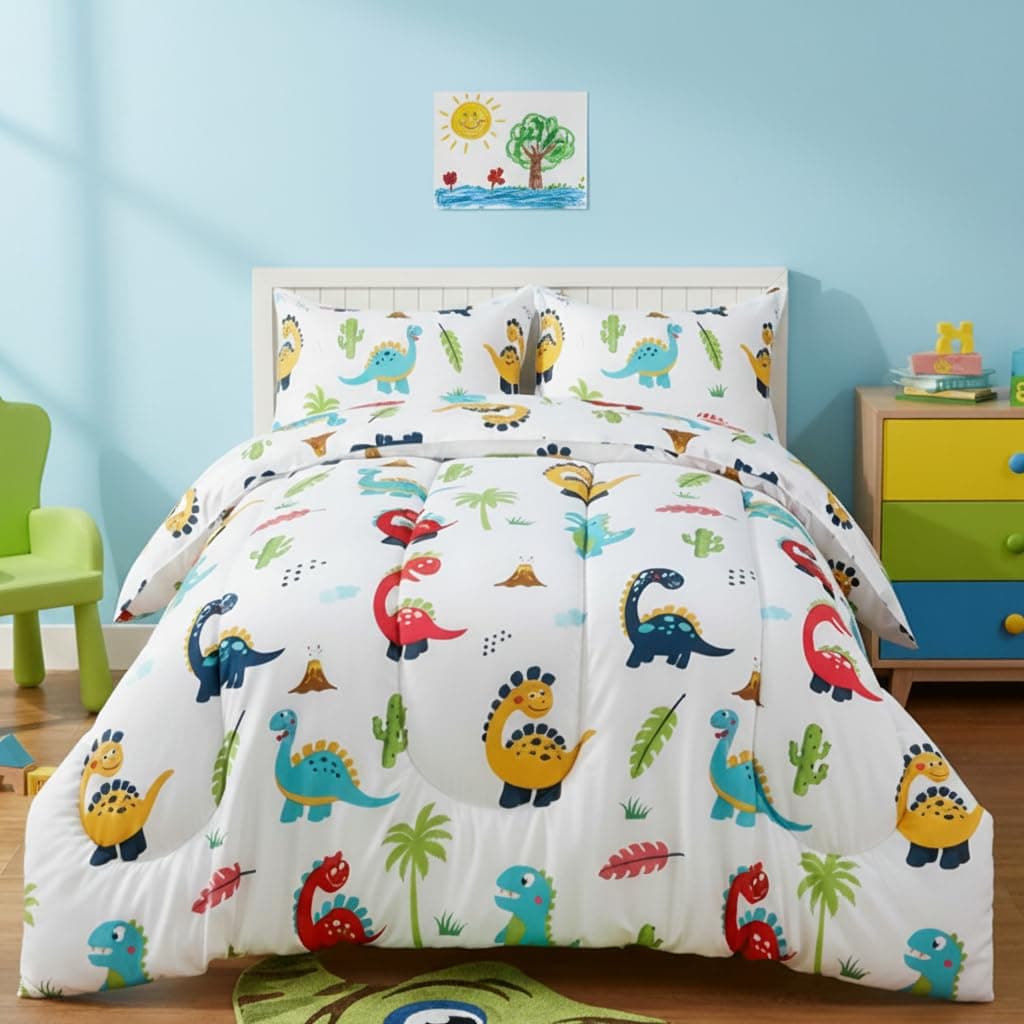 Utopia Bedding All Season Dinosaur Comforter Set with 2 Pillow Cases, 3 Piece Soft Brushed Microfiber Kids Bedding Set for Boys/Girls, Machine Washable (Twin)