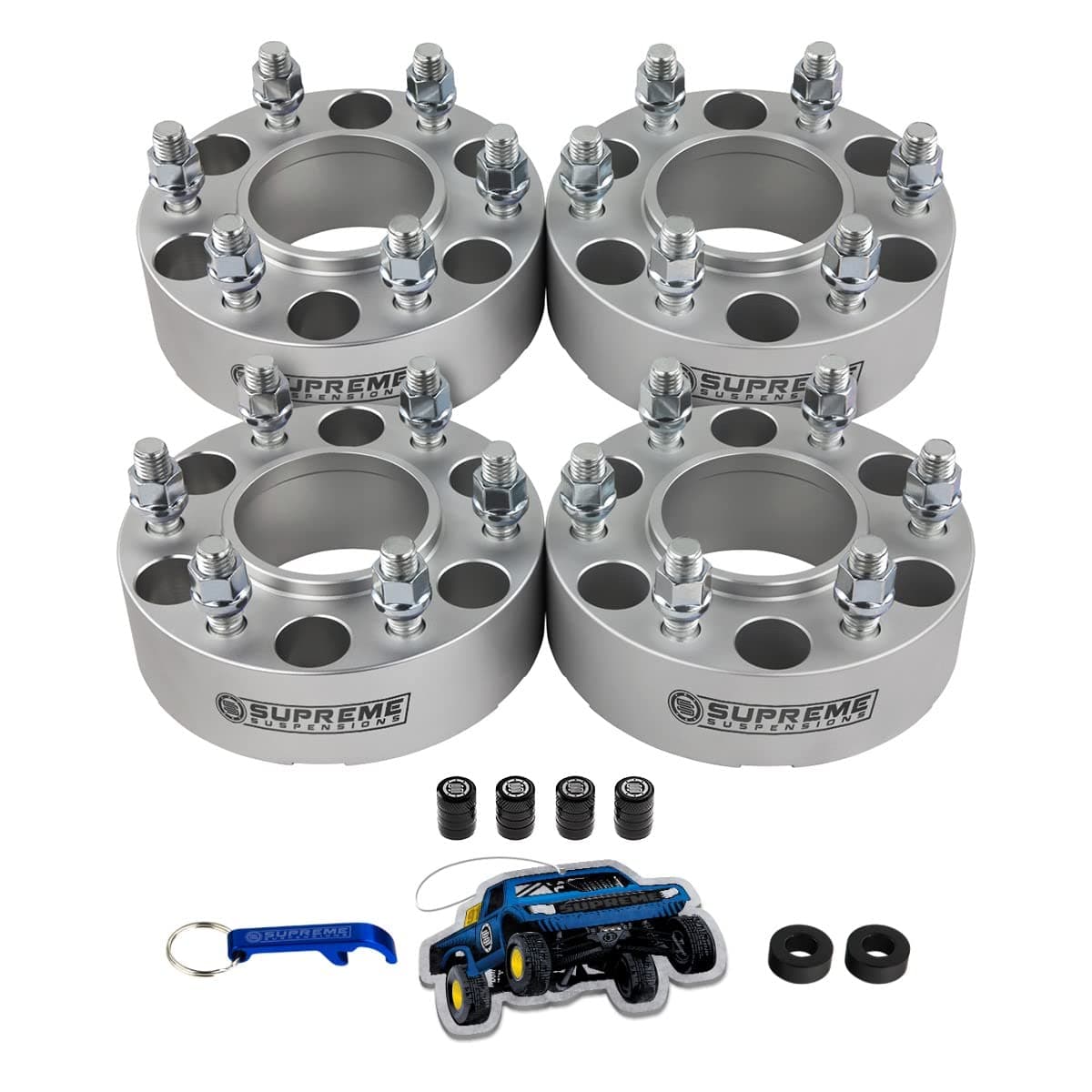 4pc Set [Silver] 1.5" Hub Centric Wheel Spacers Kit for 2005-2023 Nissan Frontier Pathfinder Xterra - 6x114.3mm Bolt Pattern / M12x1.25 Studs - 4 Valve Caps Included