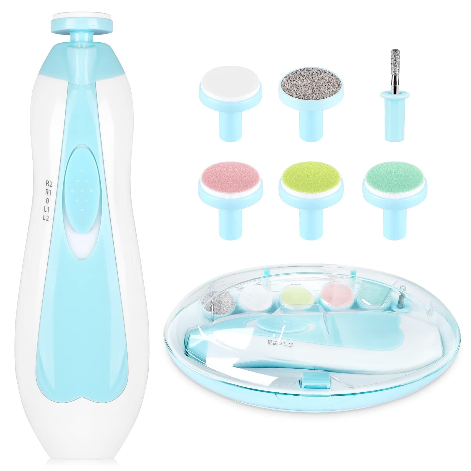 Electric Nail File Drill for Baby No Sharp Claws Hurt, 6 in 1 Safety Cutter Trimmer Clipper for Toes and Fingers (Blue)