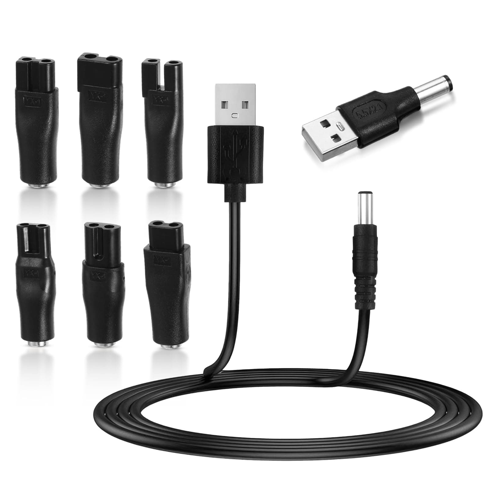 5 V USB Power Cable Shaver Cable Charger Replacement Power Supply Charger 7 Pieces USB Adapter Set for All Types of Shavers Electric Care Devices Hair Trimmers Air Purifiers and Other Charging Cables