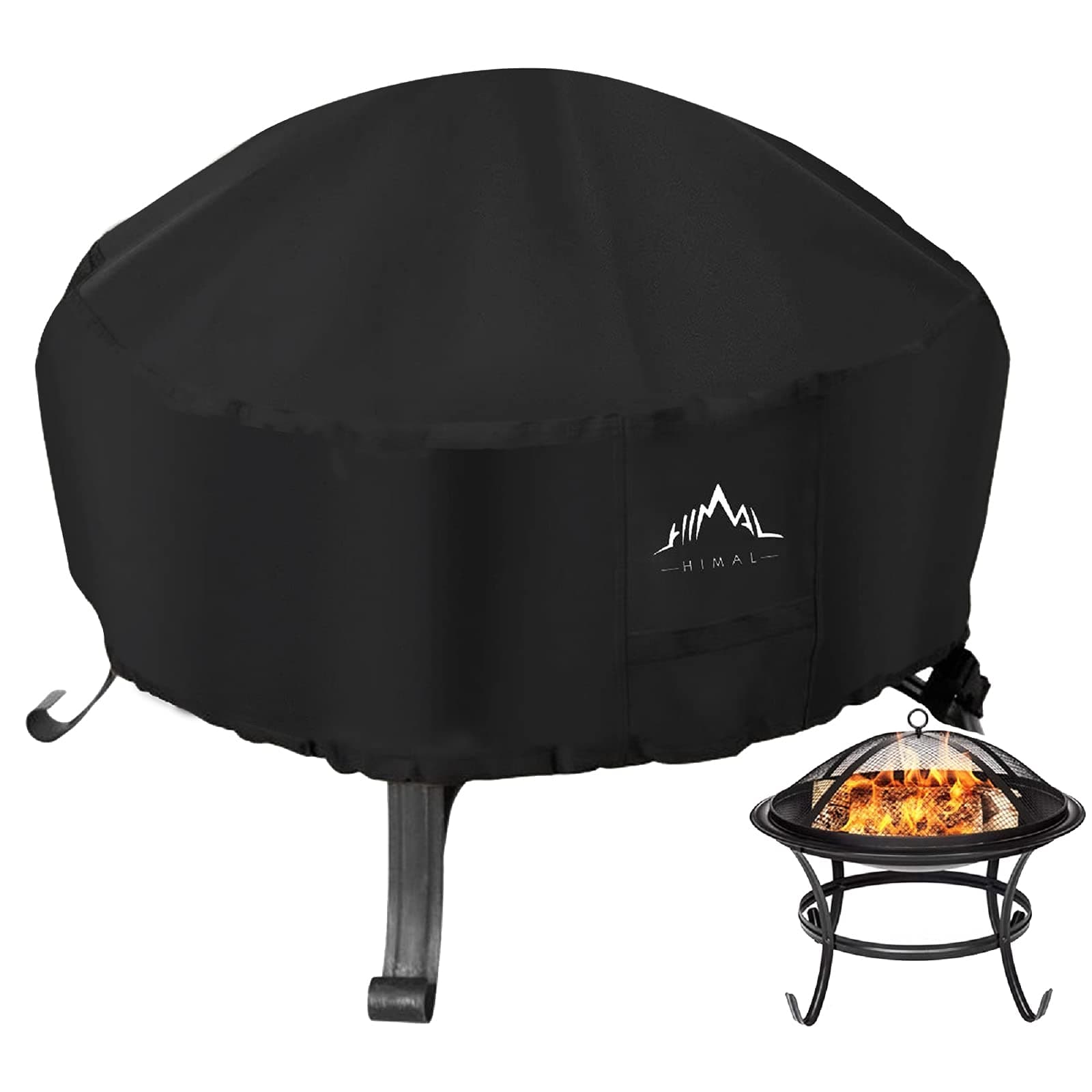 Himal Outdoors Fire Pit Cover- Heavy Duty Waterproof 600D Polyster with Thick PVC Coating, Round Fire Pit Cover, Waterproof, 44 Inch, Black