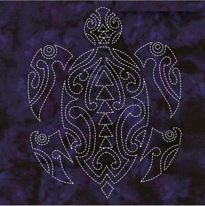 Sashiko Pre-Printed Fabric Panel - Sylvia Pippen Sashiko Pre-Printed Sealife Panel - Hawksbill Honu - Indigo Batik