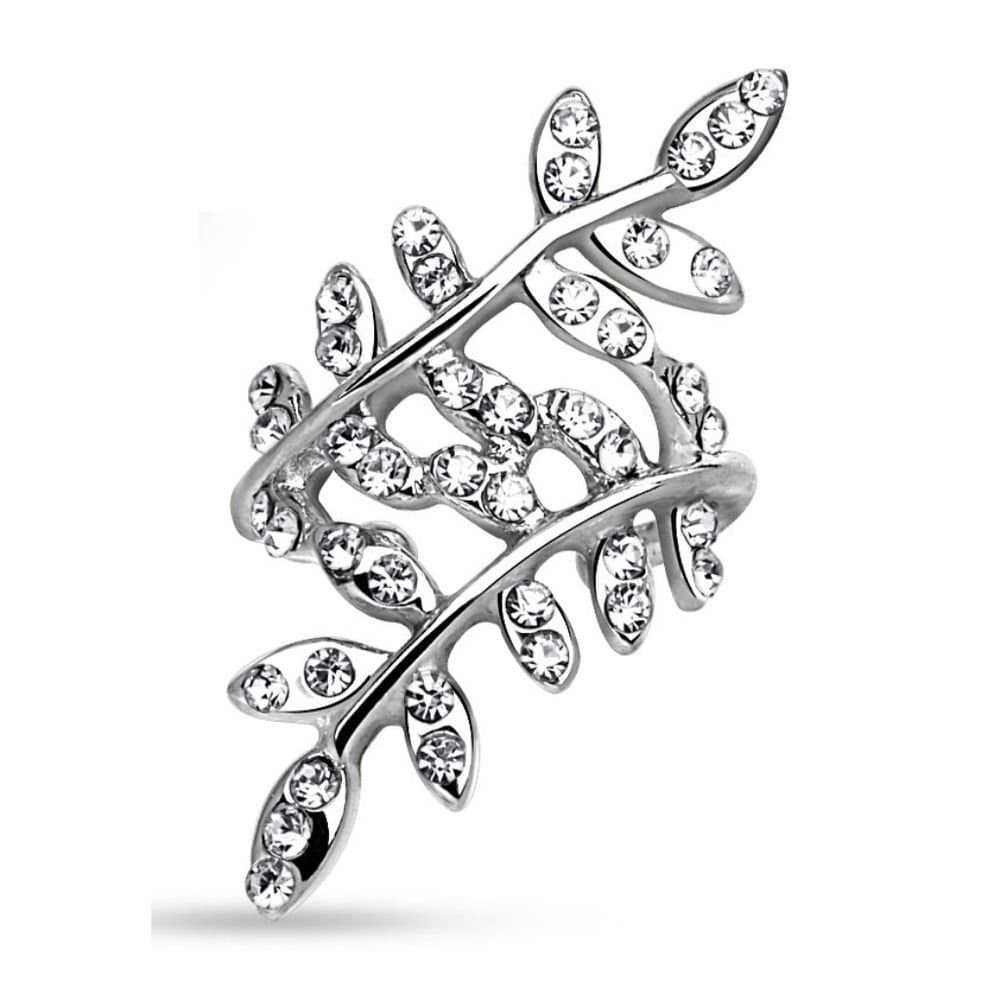 CC Crystal Clear Ear Cuff Crystal Leaf Studs Silver for Women - Clip-on Studs for Helix, Tragus, Cartilage for Ladies - No Piercing-Ring Fake Nose Lip-Ring