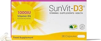Sunvit-D3 Vitamin D 1000iu - 28 Vitamin D Capsules | Vegan Vitamin D3 Capsules | Halal Vitamin d Supplement | Vitamin D3 Capsules Support The Maintenance of Bone, Teeth & Muscle Function