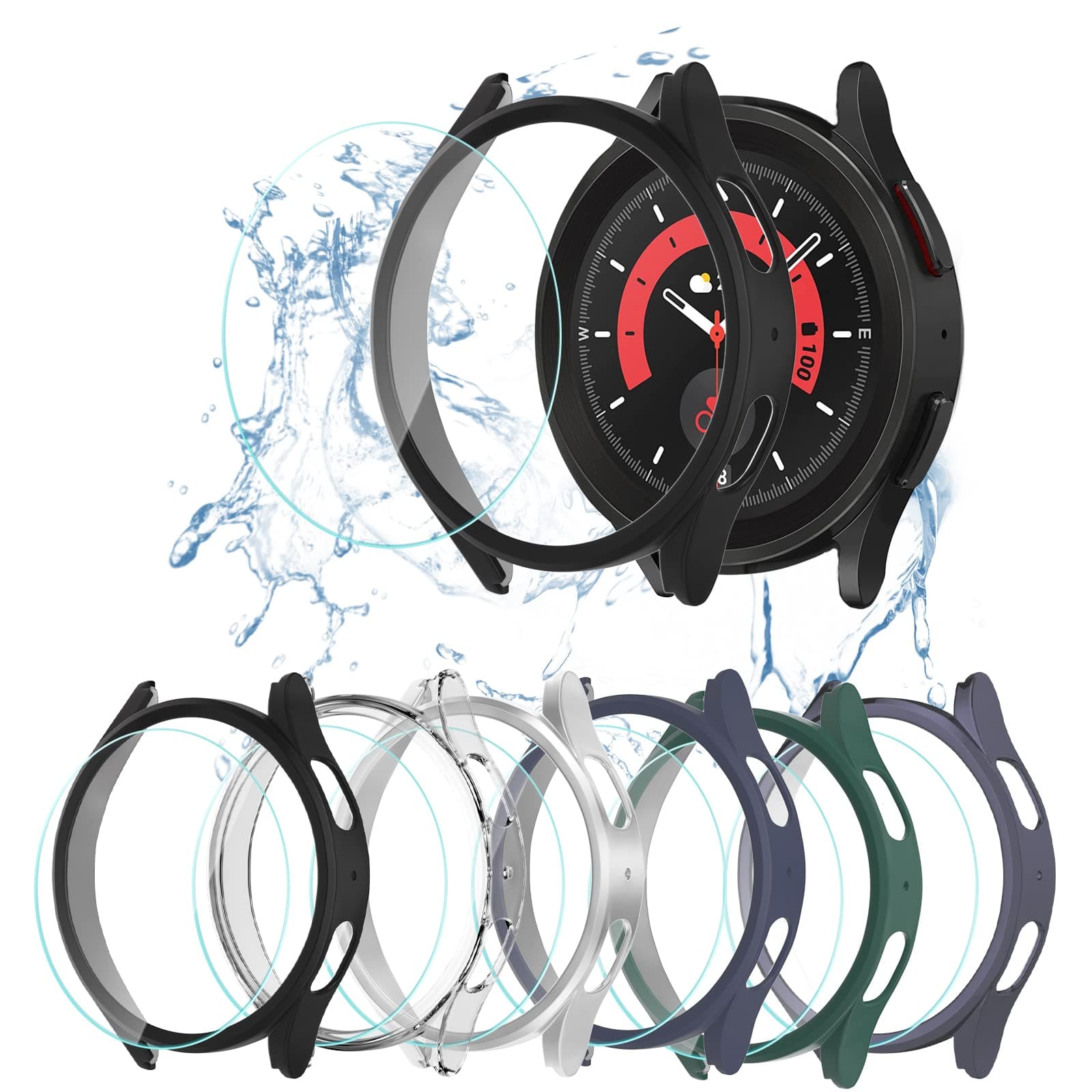 HASDON [6+6Pack] Case and Screen Protector for Samsung Galaxy Watch 5 pro 45mm, Bubble Free Tempered Glass Screen Protector + Waterproof Matte Hard PC Bumper Full Protective Cover