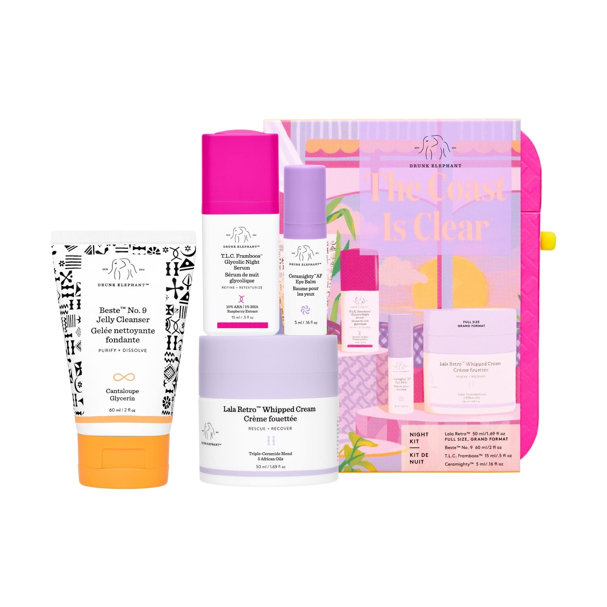 The Coast Is Clear Night Kit - Includes Lala Retro (50 ml/1.69 fl oz), T.L.C. Framboos (15 ml/.5 fl oz), Ceramighty (5 ml/.16 fl oz), and Beste No. 9 60 ml/2 fl oz)
