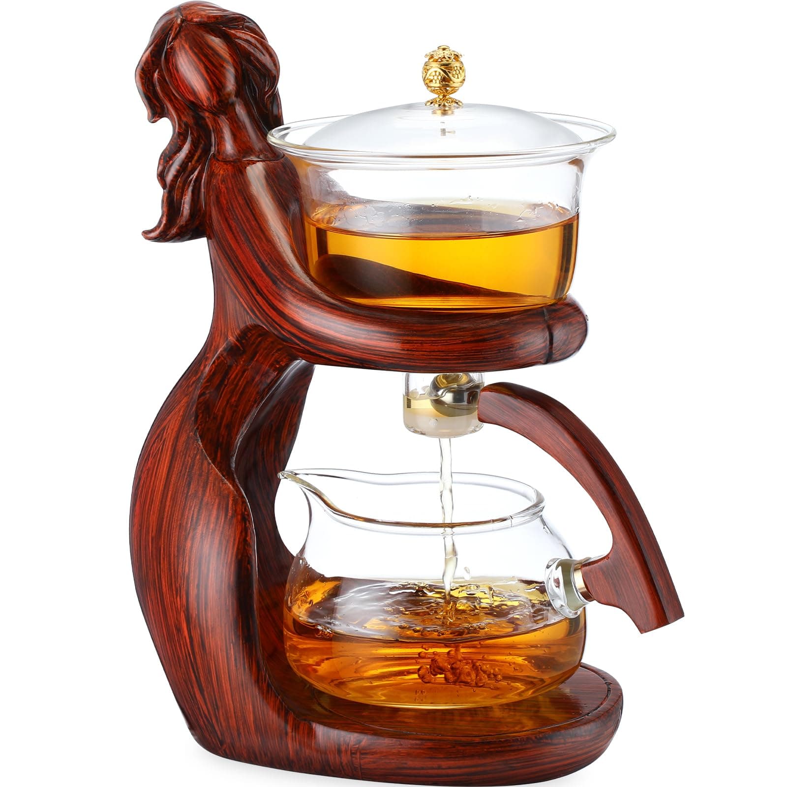 Nuogo Semi Automatic Glass Teapot Set Tea Maker with Infuser Lazy Magnetic Semi Automatic Kungfu Tea Set with 6 Small Cups