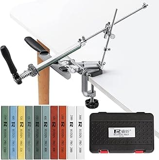 RUIXIN PRO RX-009 Professional Knife Sharpener with 10 Whetstones, 360° Rotation Flip Design Fixed-Angle Aluminum Alloy Kitchen Chef Knife Sharpening Kit Abrasive Holding System Tools