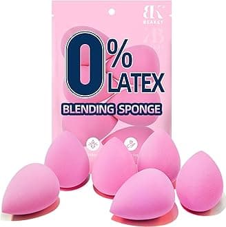 BEAKEY Super Soft Makeup Sponge Set of 6, Makeup Sponges for Foundation, Liquid, Cream and Powder, Pink Beauty Sponge for Blending, 0 Latex Blender, Christmas Stocking Stuffers for Adults