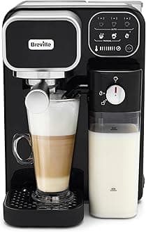 Breville Prima Latte Luxe One Touch Espresso Maker| Espresso, Latte Cappuccino Coffee Maker | 19 Bar Italian Pump | Automatic Milk Frother | ESE Coffee Pod Compatible | Black [VCF166]