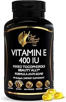 Coco March N.M.D Natural Vitamin E 400 IU Mixed Tocopherols – Immune Support Supplement for Heart, Skin & Eye - Antioxidants for Women & Men, Gluten Free & Dairy Free, 3-Month Supply, 90 Softgels