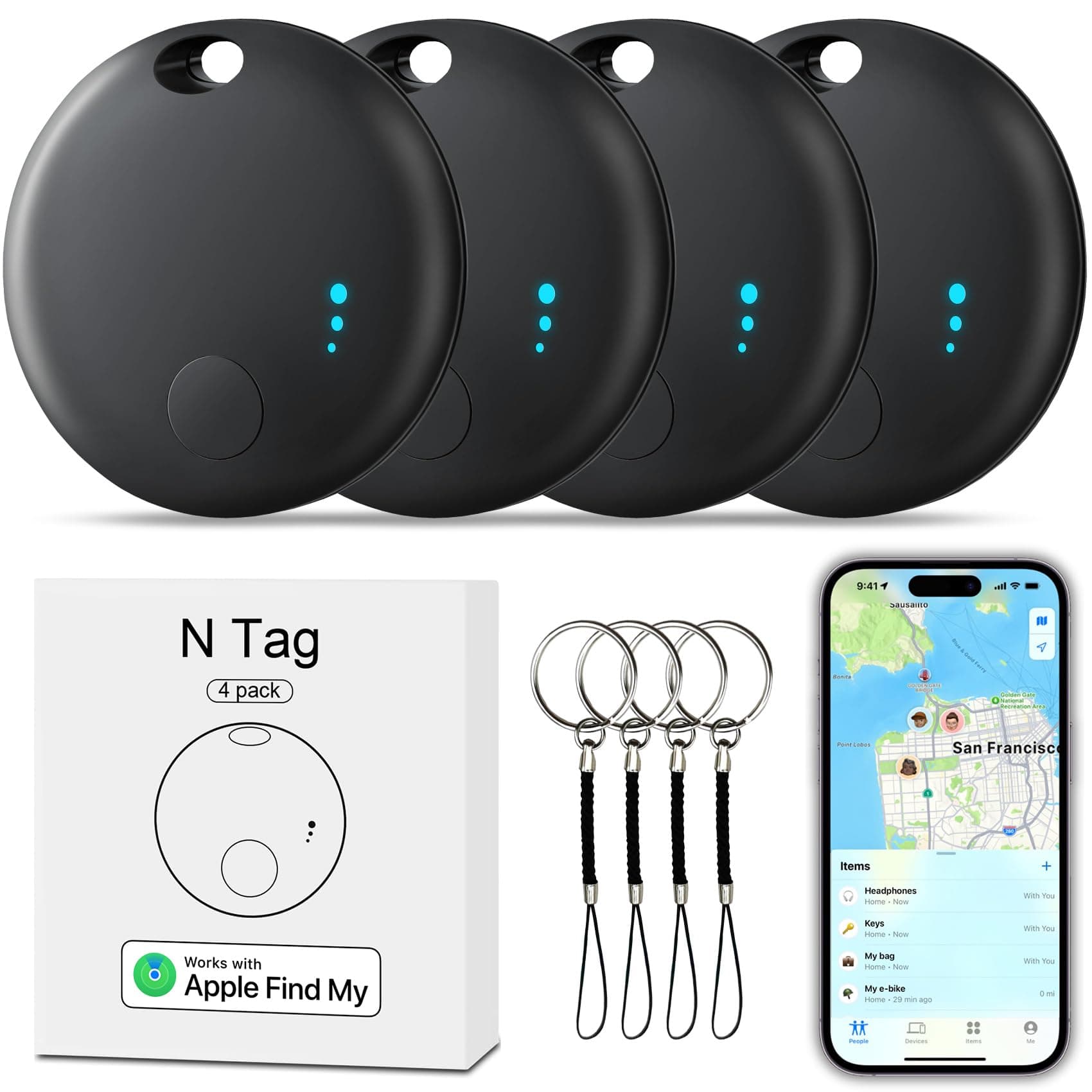 Tracker Tag 4 Packs Bluetooth Tracker, Smart Tag Locator Tracking Device, Keys Finder and Item Locator,Air Tracker Item Finders with Find My(iOS Only) Track Your Keys