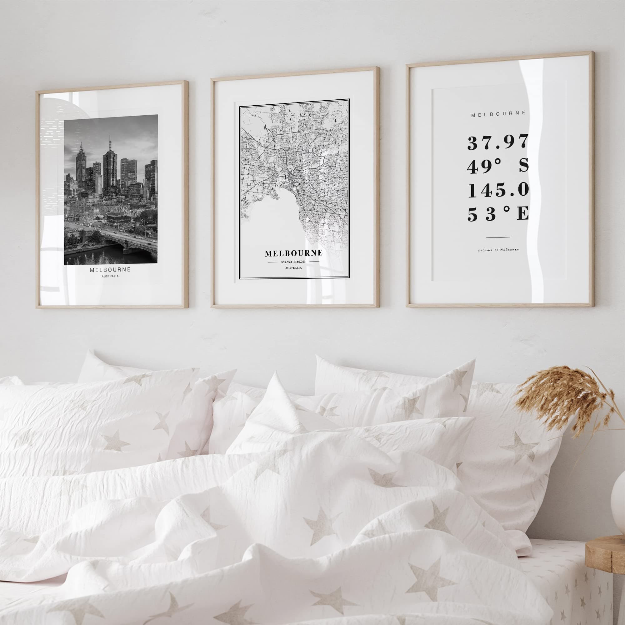 Dear Mapper Melbourne Australia View Abstract Road Modern Map Art Minimalist Painting Black and White Canvas Line Art Print Poster Art Print Poster Home Decor (Set of 3 Unframed) (16x24inch)