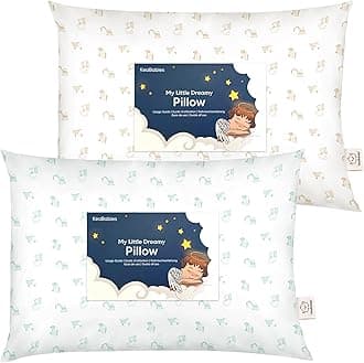 KeaBabies 2-Pack Toddler Pillows 2 Year Old to 5-13x18 Soft Organic Cotton Kids Pillow for Sleeping, Travel, School, Daycare, Nap, Toddler Bed, Machine Washable, Without Pillowcase (Excavator)