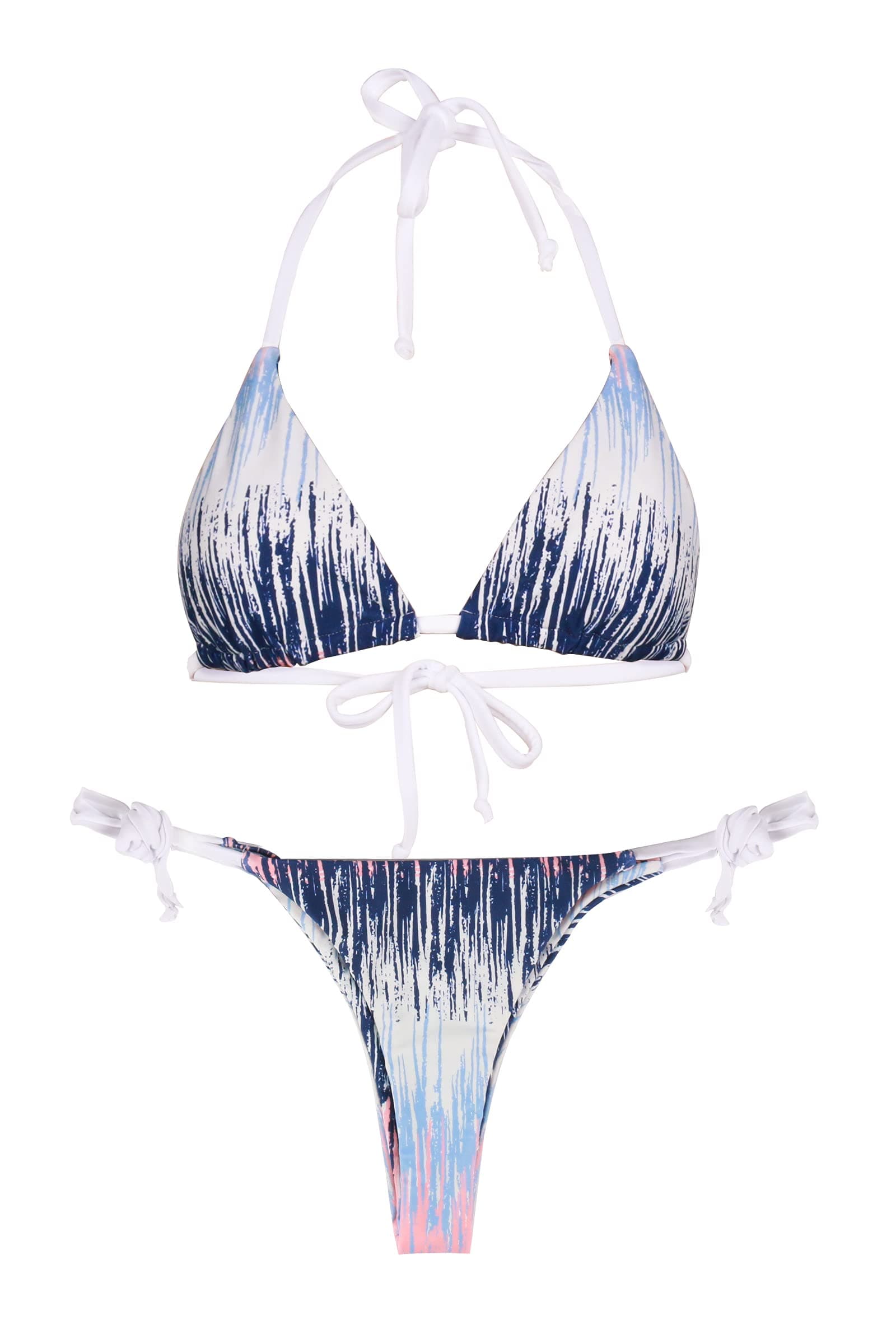 Women Two Piece Bikini Swimsuit String Triangle Thong Bikini Set Sexy Halter Tie Side Bathing Suits