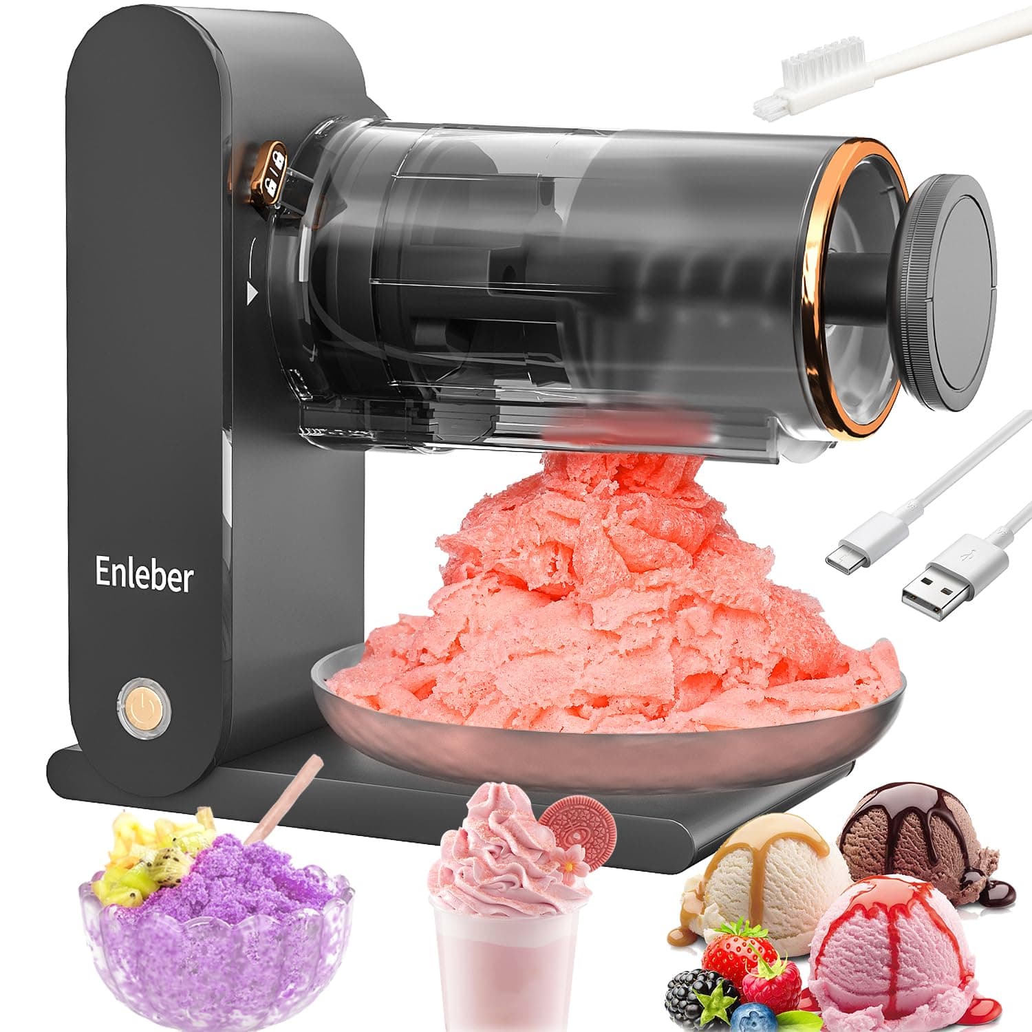 Shaved Ice Snow Cone Machine with 2 Reusable Plastic Ice Mold Cups Slushie Machine with Stainless Steel Blades Cocktail Margarita TableTop Ice Crusher(Dark Grey)