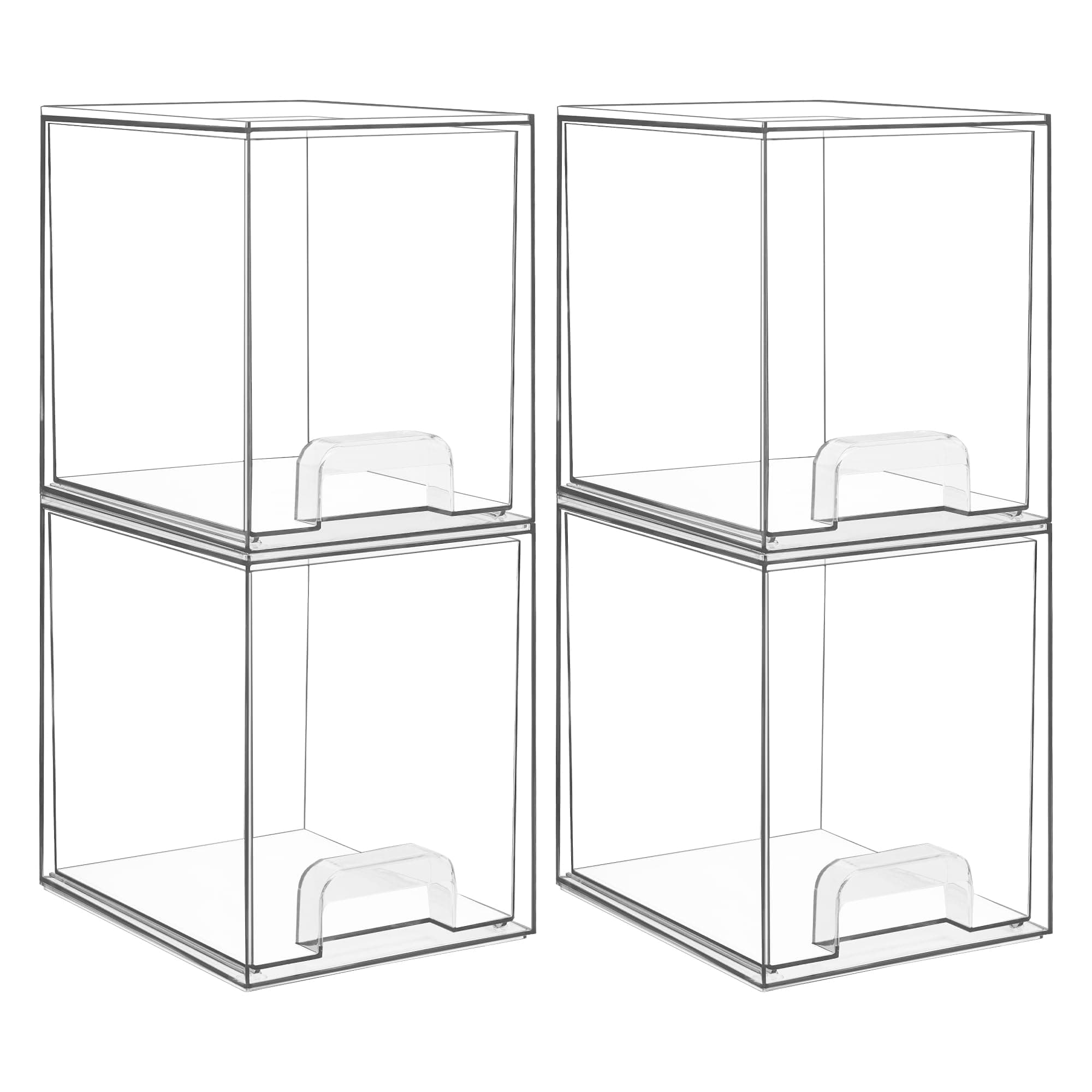 7.6" H Clear Stackable Storage Drawers, 4 Pack Plastic Organizers Bins for Skincare, Cosmetics,Beauty Supplies,Ideal for Vanity, Bathroom,Kitchen Countertop,Cabinet Organization