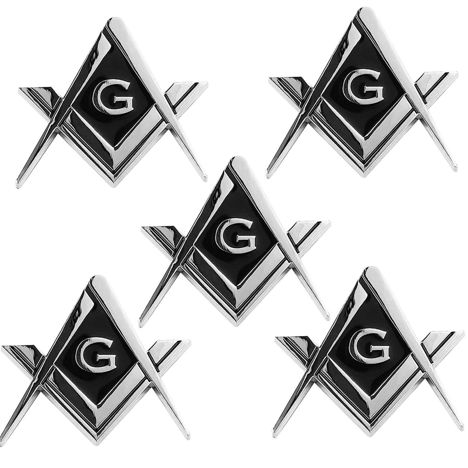 5 Pack 2.75" Chrome Plated Masonic Car Emblem Mason Square and Compasses Auto Truck Motorcycle Decal Accessories