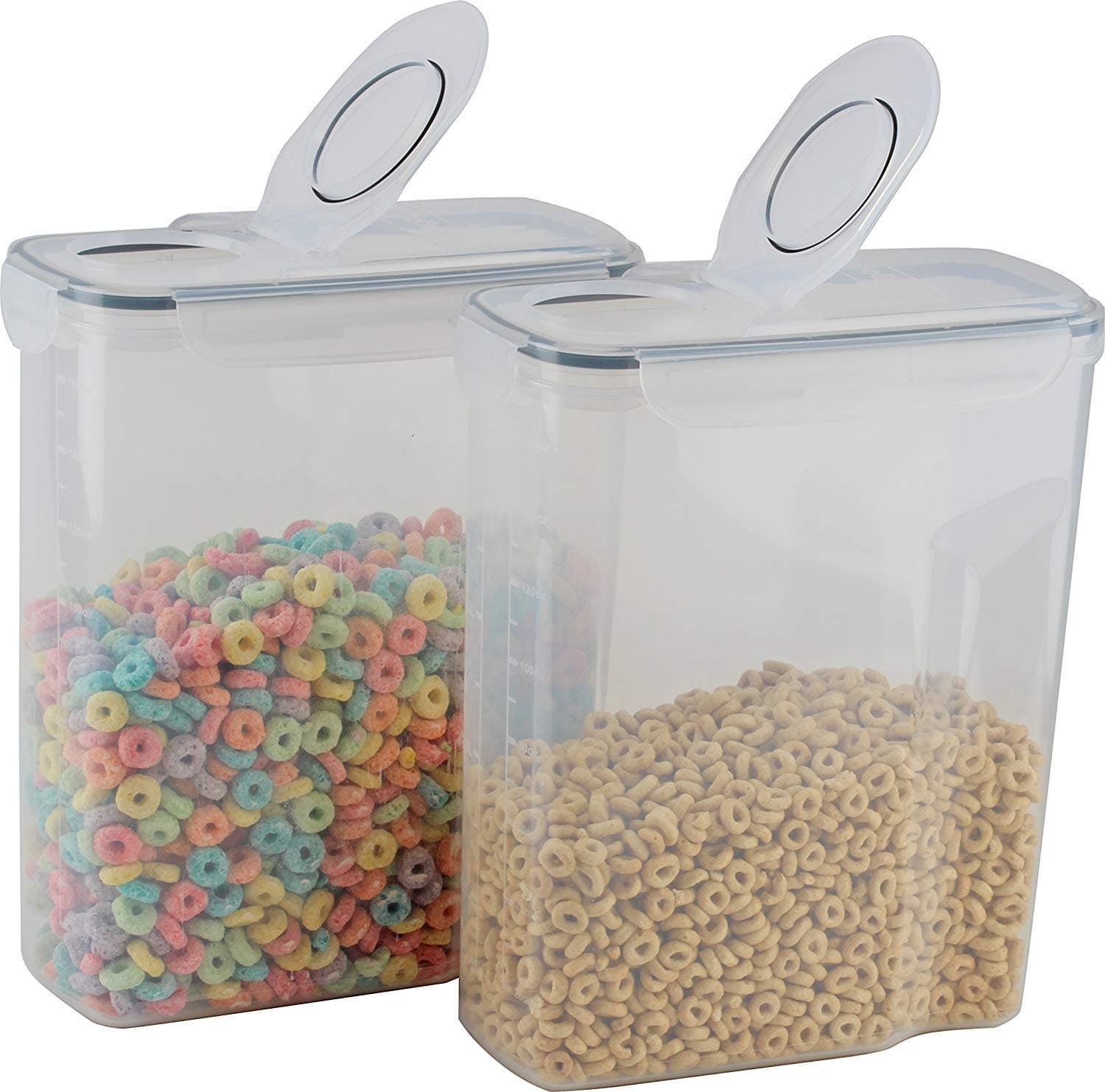 cereal container (2 PACK) - cereal storage containers made of clear plastic - cereal dispenser fits 2 X 169 OZ / 21 cups - Leak proof