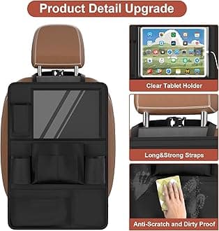 Backseat Car Organizer with Touch Screen,Car Organizer Kick Mats Back Seat Protector with 10 Storage Pockets,Car Seat Back Organizers Storage for Snacks Drinks Toy Umbrellas for Kids Road Trip