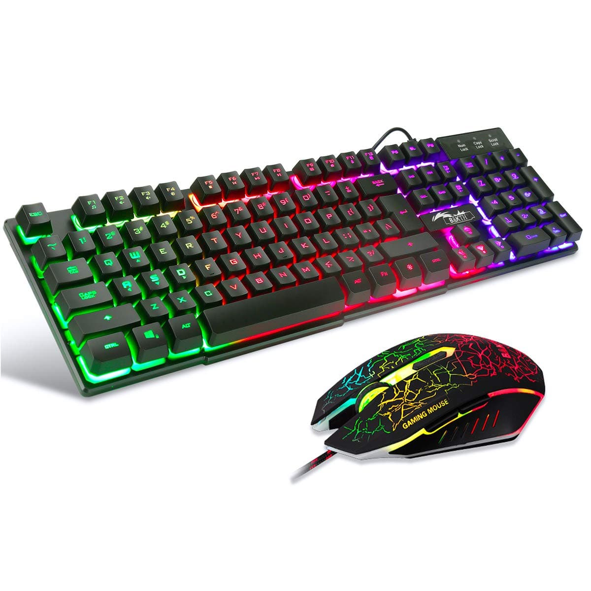 Multiple Color Rainbow LED Backlit Mechanical Feeling USB Wired Gaming Keyboard and Mouse Combo for Working or Games