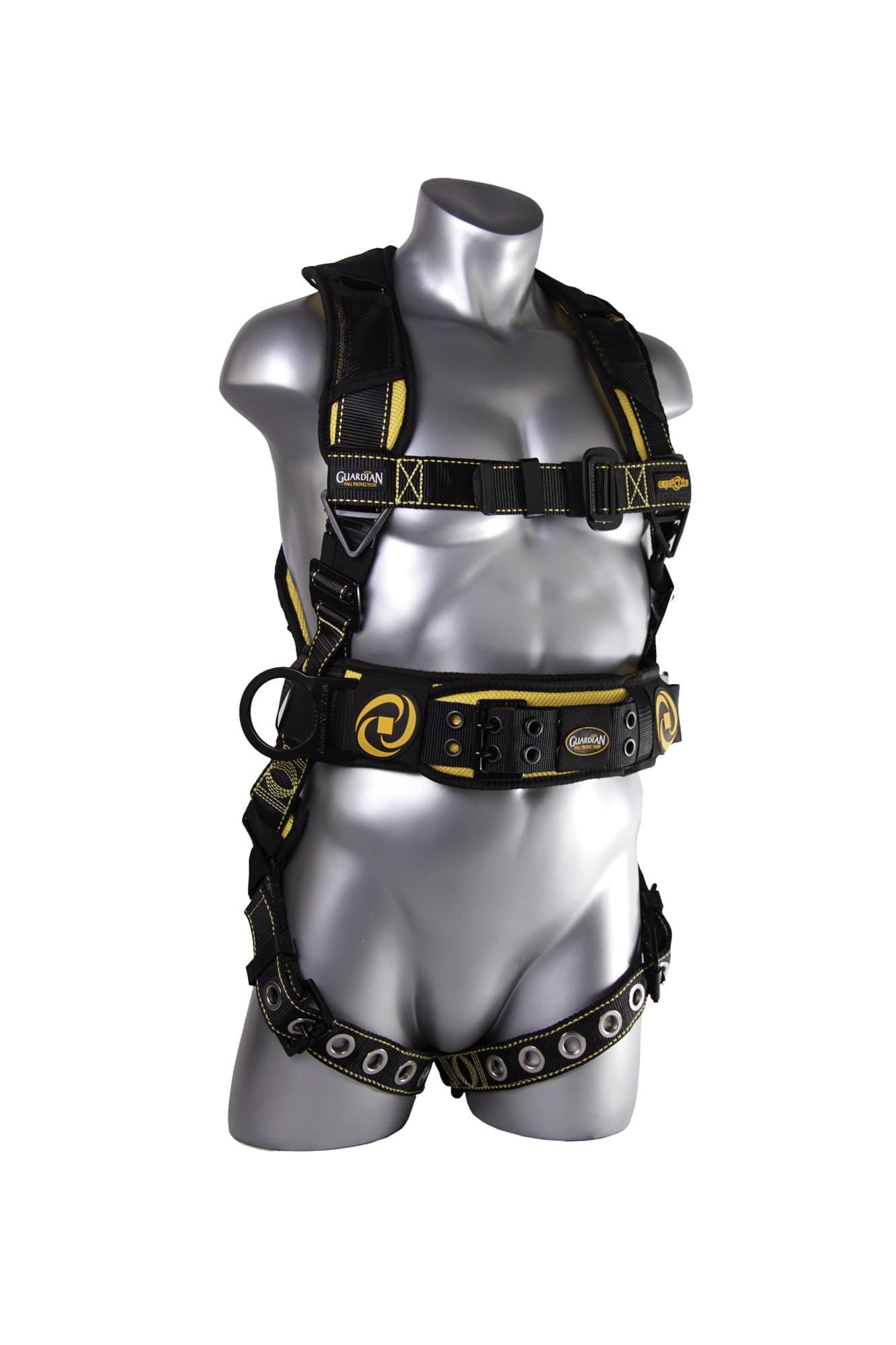 Guardian Fall Protection 21065 Cyclone Construction Harness with PT Chest/TB Leg/TB Waist Belt/Side D-Rings, Black/Yellow