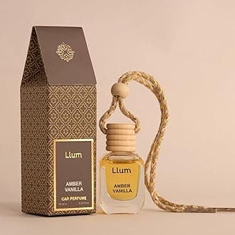 Amber Vanilla Hanging Car Air Freshener – Luxury Automotive Perfume Diffuser 10ml (0.34 fl oz), Long-Lasting Fragrance, Alcohol-Free Non-Toxic Car Scent, Glass Bottle With Wood Cap