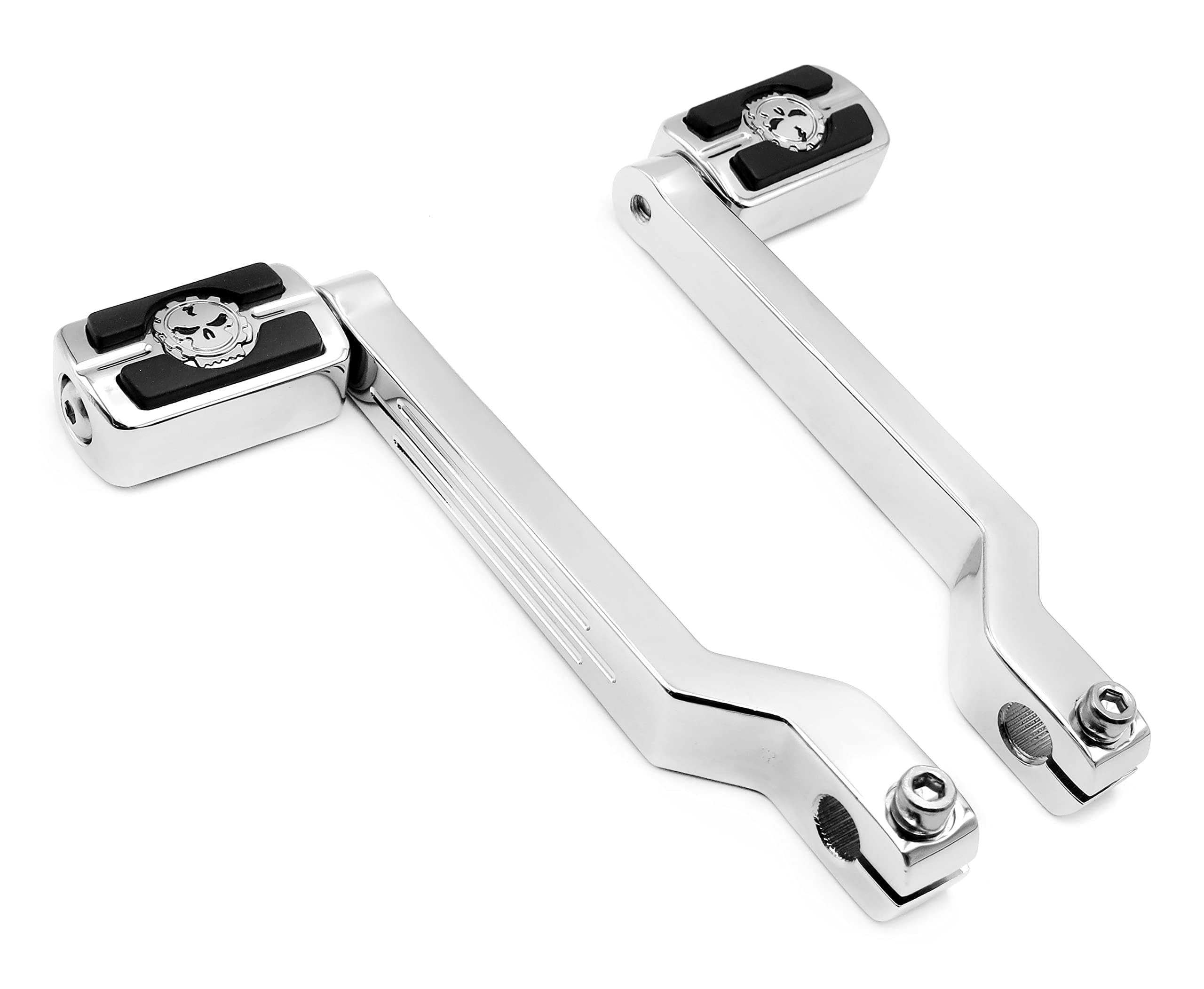 Replacement Aluminum Stripe Toe&Heel Shift Levers with Chrome Skull Shifter Pegs for Harley Davidson FL Softail 1986 and Up Touring Models 1988 and Up Trike Models 2008 and Up
