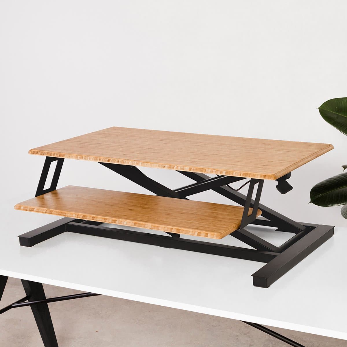 Fully Cooper Standing Desk Converter - 35" Height - Adjustable Desk Riser (Natural Bamboo)