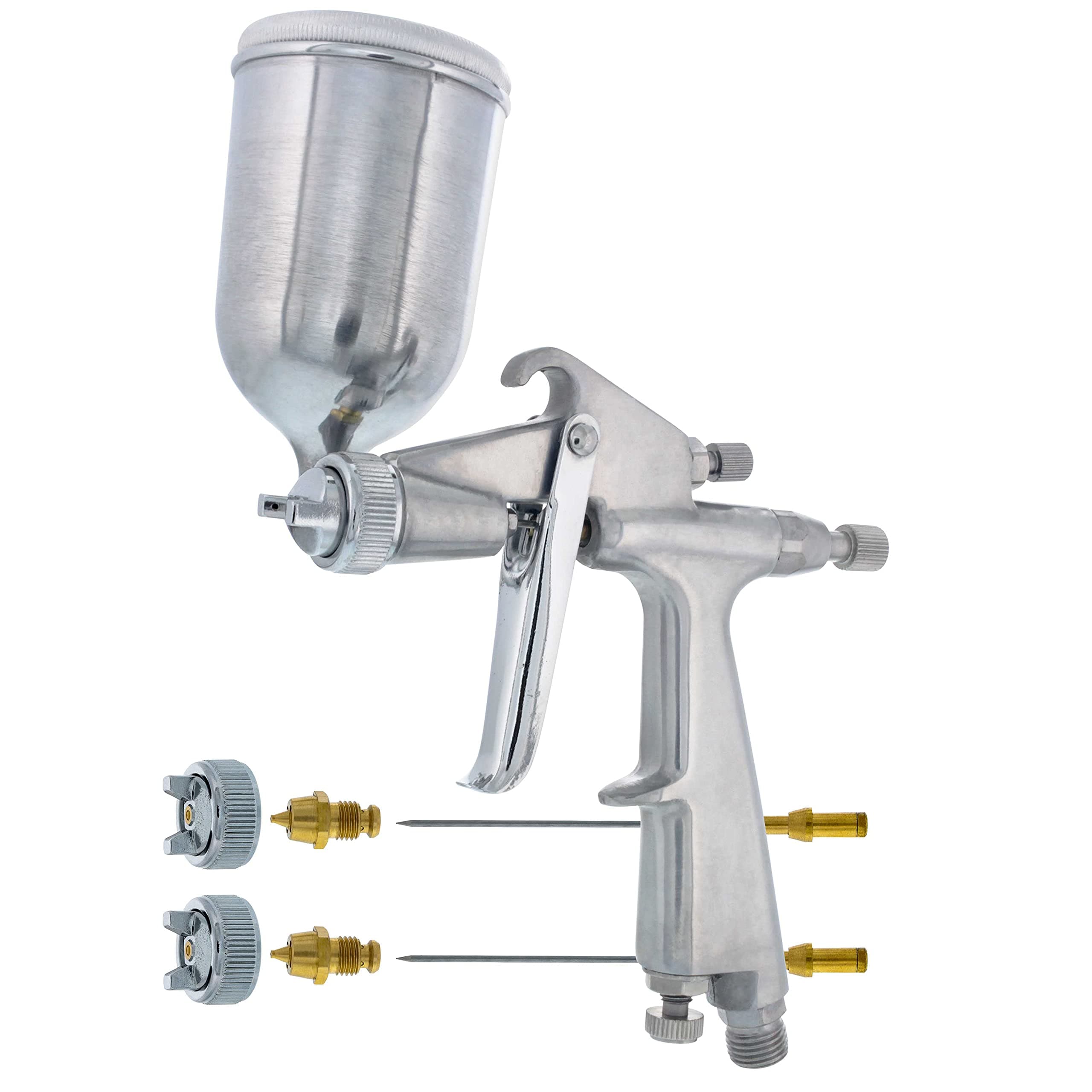 TCP Global .8mm MINI GRAVITY FEED SPRAY GUN WITH .5mm & 1.0mm TIPS & Side Mounted CUP