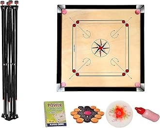 WRF Superior Matte Finish Practice Carrom Board for Serious Professional Practice with Coins Striker and Powder Black New(32 inch Carrom KA-1 New with Stand)