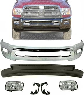 New Front Bumper Chrome Steel + Lower Valance Textured + Fog Lights Assembly + Brackets Right and Left Side Direct Replacement For Dodge Ram 2500 3500 4WD 2010-2012 CH1002390