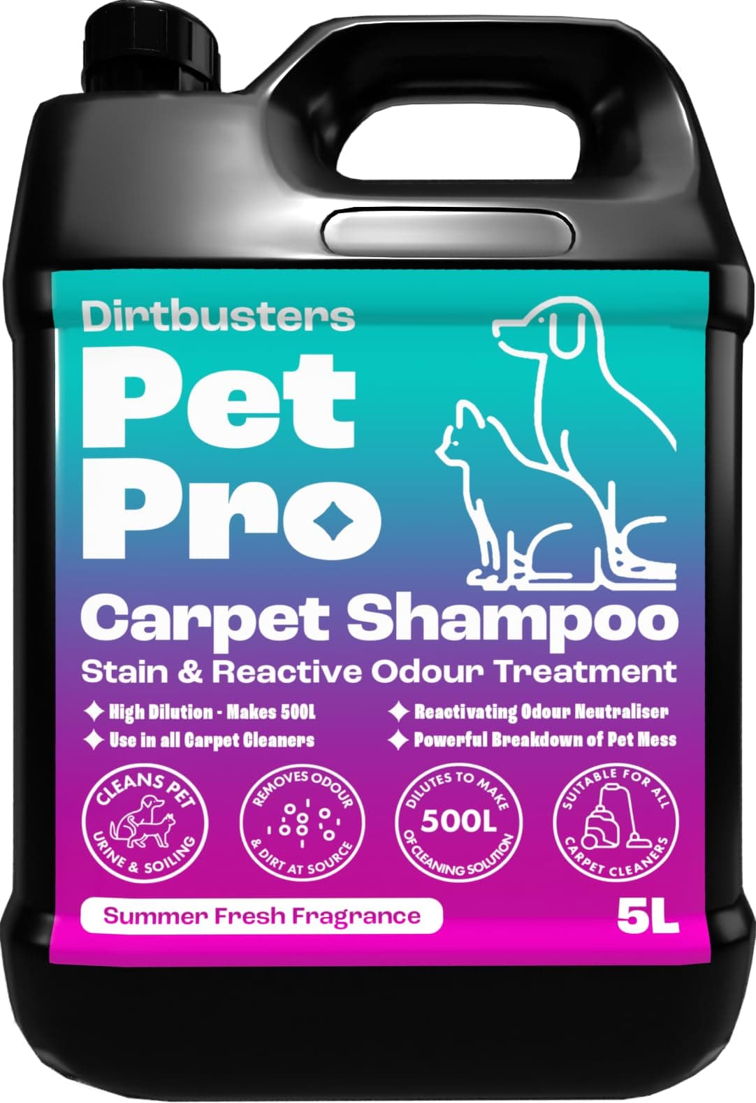 Pet Pro Carpet Cleaner Shampoo Solution (5L) Deep Cleaning Stain Remover With Odour Neutraliser To Remove Dog & Cat Urine, Makes 500L Of Carpet Cleaner Solution