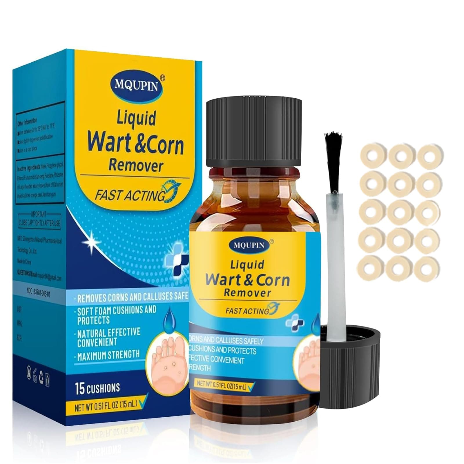 Liquid Corn Remover for Feet Extra Strength with Corn Cushions, Corn Removal for Feet and Toes, Liquid Corn and Callus Remover for Plantar, Common and Corn Remover Safe Foot Care with Corn Cushions