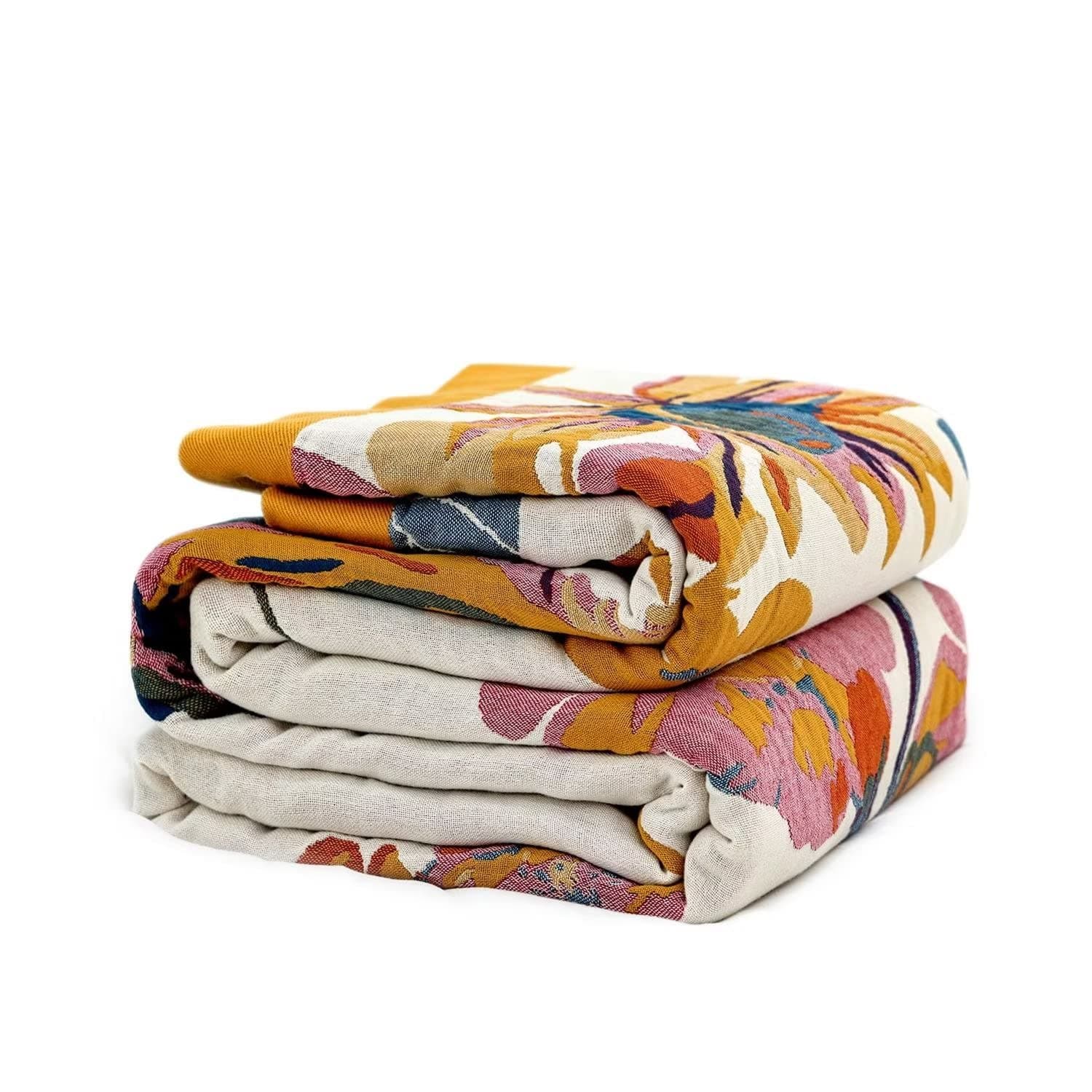 Boho Throw Blanket for Bed 100% Cotton Ultra Soft Rustic Quilt Floral Printed Farmhouse Decor Fall Bed Blankets,98"×98" All Season Rustic Throw for Sofa Couch ChairOEKO-TEX STANDARD 100