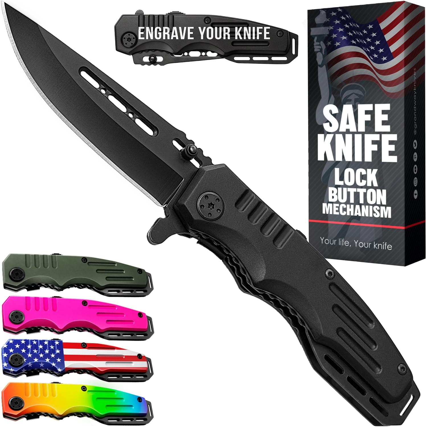Safety Lock Pocket Knife - 3.4-inch Sharp Blade - Folding Tactical with Aluminum Handle - Ideal Tool for EDC Camping Hunting Survival Hiking - Food Processing Knives - Birthday Gifts for Men 6681