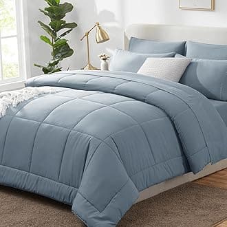 CozyLux King Size Comforter Set Grayish Blue, 7 Pieces Bed in a Bag, Dusty Blue Comforter King Size, All Season Bedding Sets with Stitch Quilted Comforter, Flat Sheet, Fitted Sheet, Pillowcases