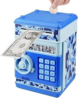 Piggy Bank Electronic Mini ATM for Kids Baby Toy, Safe Coin Banks Money Saving Box Password Code Lock for Children,Boys Girls Best Gift (Camo Blue)