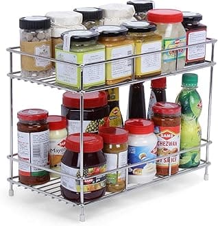 Zepdos Stainless Steel 2-Tier Kitchen Rack, Spice Tiered Shelf Countertop for Kitchen Pantry Storage Organizer, Shelves - 20D x 20W x 20H Centimeters