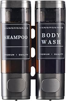 Shampoo and Conditioner Dispenser Bathroom Shower Soap Dispenser Wall Mounted Shampoo Dispenser for Shower Wall No Drill 2 * 300ml Gungray 2 Chamber with Waterproof Labels