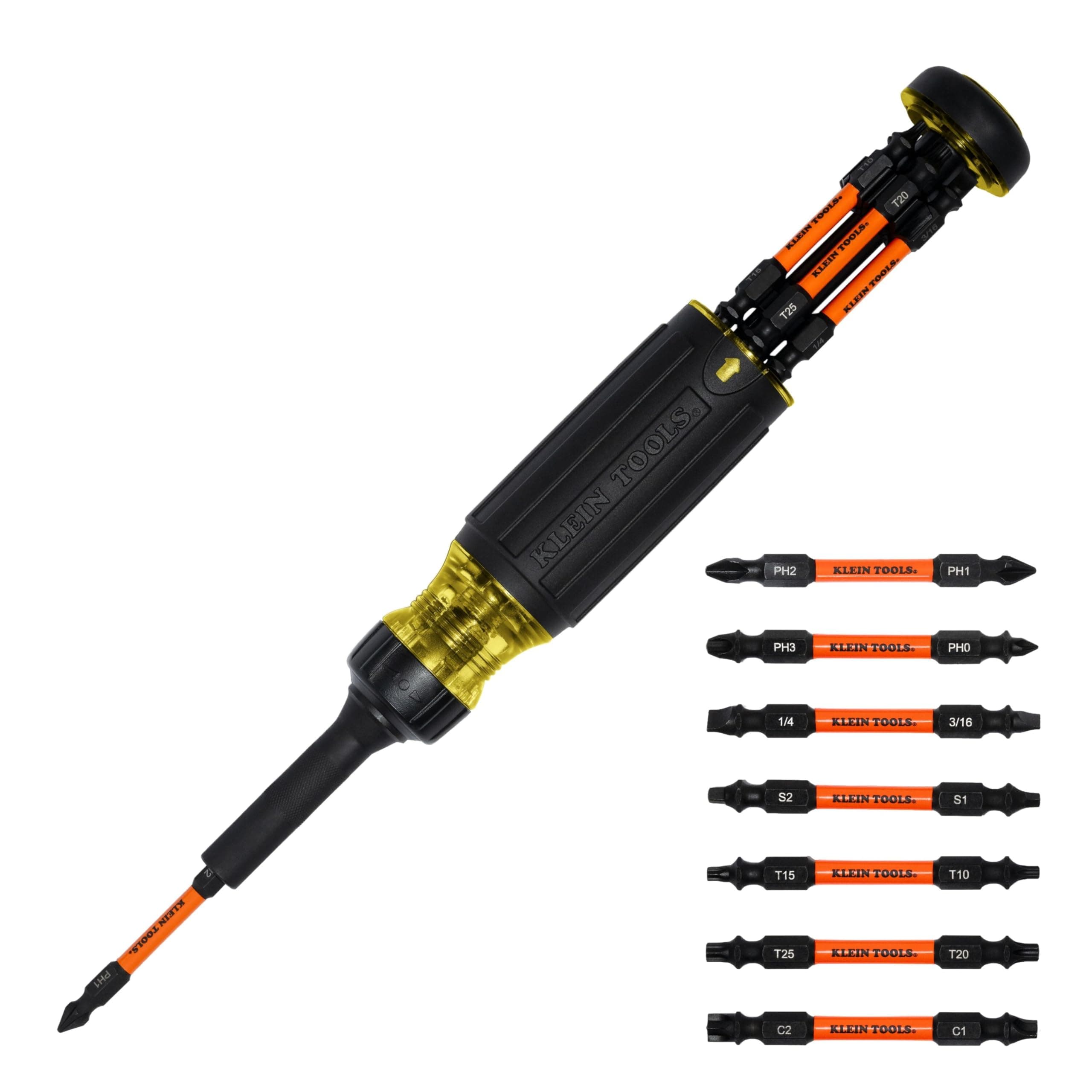Klein Tools 32315HD 15-in-1 Multi-Bit Ratcheting Screwdriver, Impact-Rated, 7 Double-Ended ProFlex Torsion Zone Tips, 1/4-Inch Nut Driver, 8-Piece