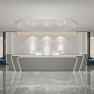 Reception Desk - Stylish Front Desk, Checkout Counter, Retail Counter with Hidden Light Feature, Customizable Logo, No Assembly Required, Designed for Immediate Use (Gray, 84")